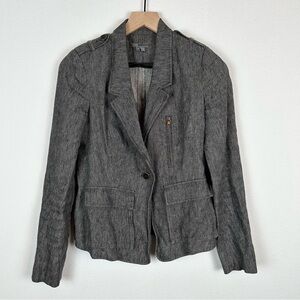 Vince Jacket Blazer Fitted Linen Blend Black Gray One Button 4